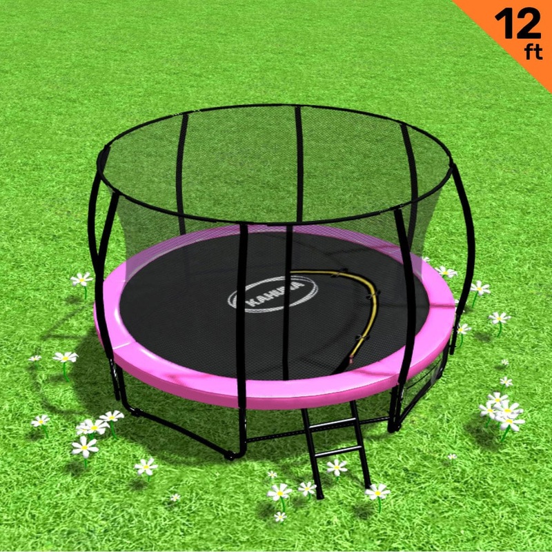 Kahuna 12ft Trampoline Free Ladder Spring Mat Net Safety Pad Cover Round Enclosure – Pink