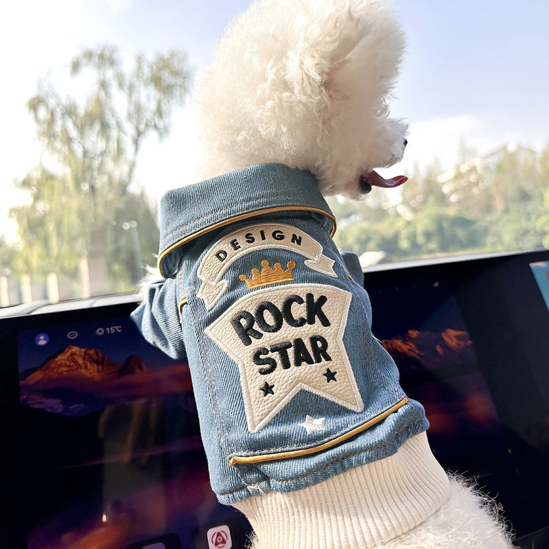 L Around 12kg Rock ‘n’ Roll Denim Chic Denim Pet Vest – Stylish Jean Jacket for Dogs & Cats – Spring, Summer & Autumn Fashion