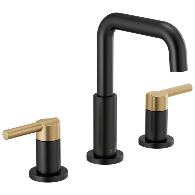 Lavatory Faucet Nicoli Widespread 6-16 Inch Spread 2 Lever ADA WaterSense Matte Black/Brilliance Champagne Bronze 1.2 Gallons per Minute 8-3/16 Inch