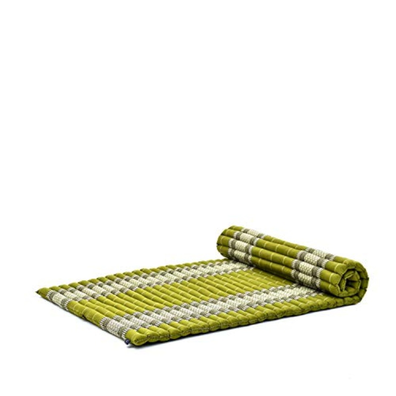 LEEWADEE materassino thailandese Arrotolabile, L: Tappeto per Dormire, Spessa stuoia da Massaggio, Strumento in kapok, 190 x 100 cm, Verde