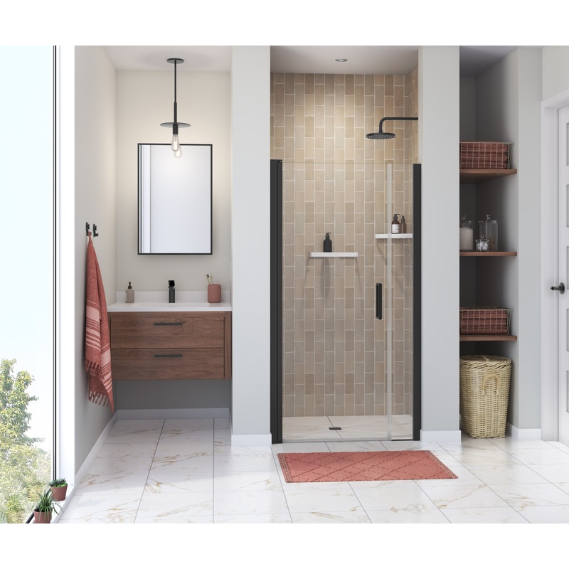 MAAX 138266-900-340-100 Manhattan 35-37 x 68 in. 6 mm Pivot Shower Door for Alcove Installation with Clear glass & Round Handle in Matte Black