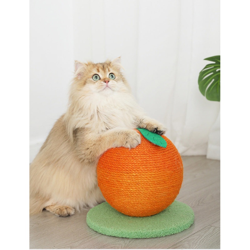 Orange Orange And Green Base Fun Fruit Shaped Sisal Cat Scratcher Ball – Durable Scratching Toy with Stable Base