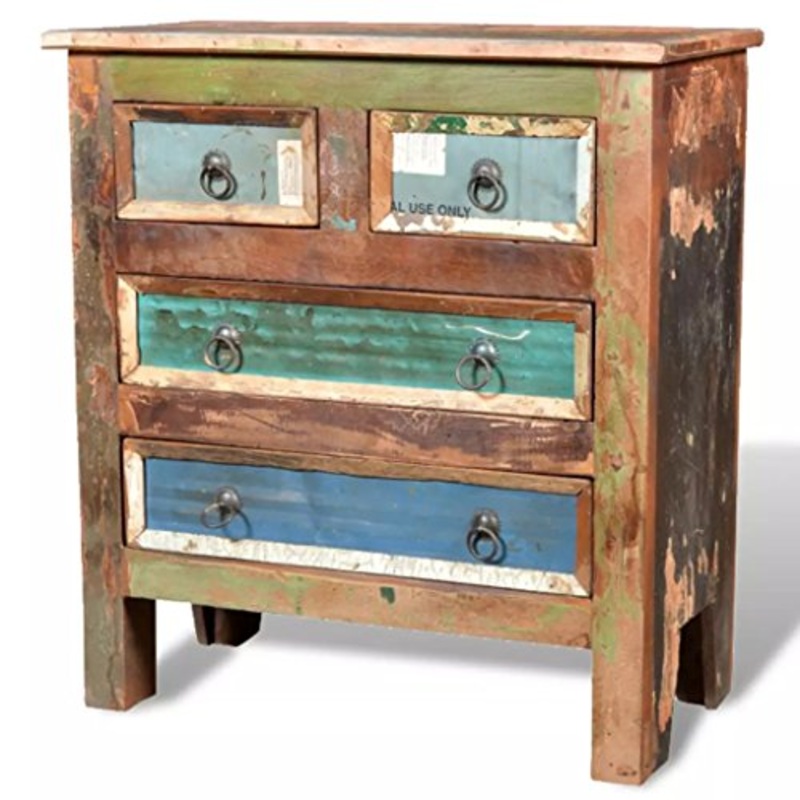 Tidyard Armadietto cassettiera in Legno di Recupero con 4 Cassetti