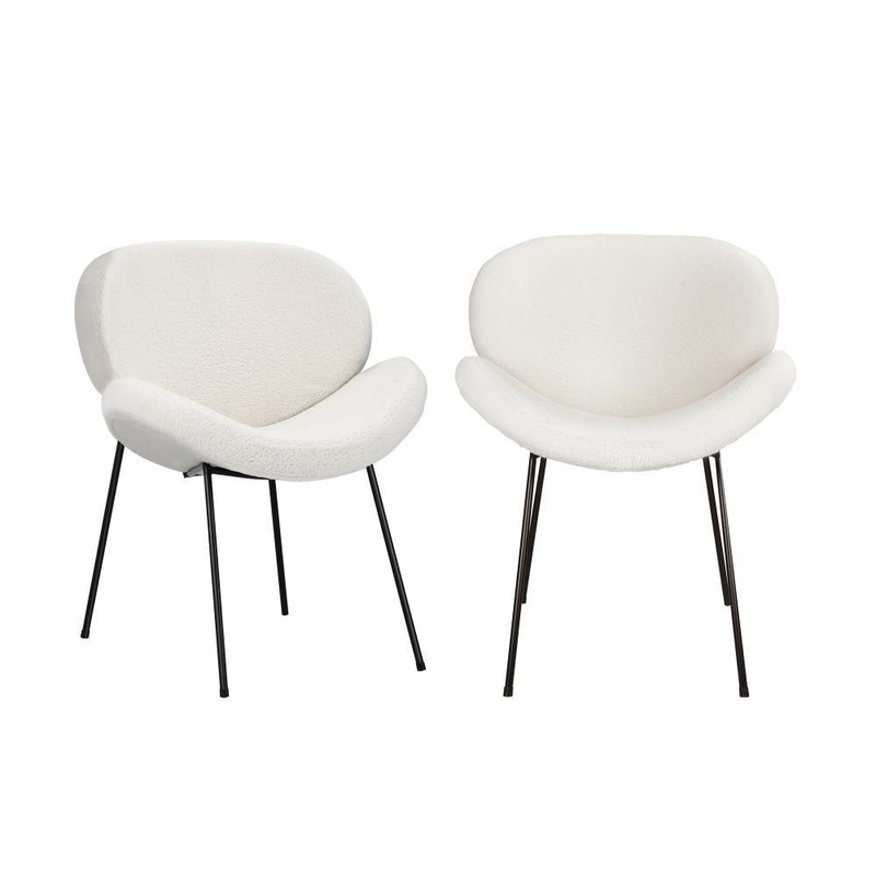 2PCS Dining Chair Faux Sherpa Cream