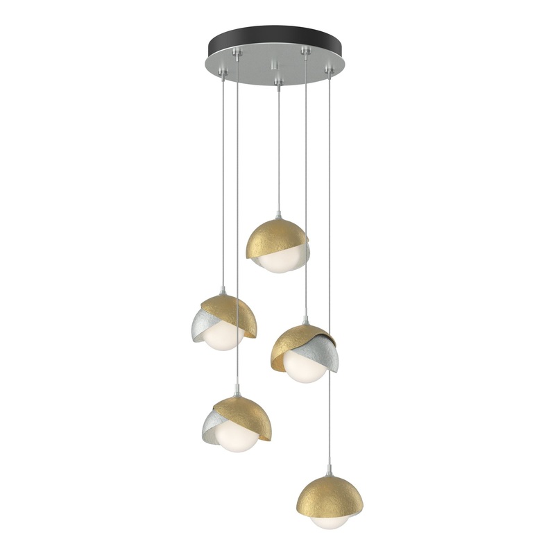 Brooklyn 5-Light Double Shade Pendant Vintage Platinum Modern Brass
