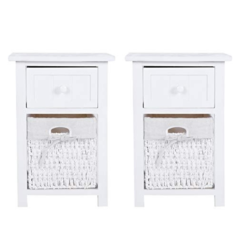 DFGH Accanto al Tavolo, 2 Pz/Set Semplice Comodino in Legno da Letto Notturno Stand con Cassetto E Cestino per Stoccaggio