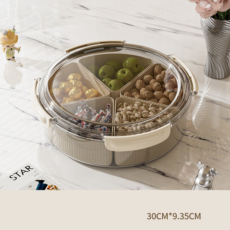 Grey And Beige Snap Button Elegant Compartment Serving Tray with Lid – Versatile Snack, Fruit & Candy Box