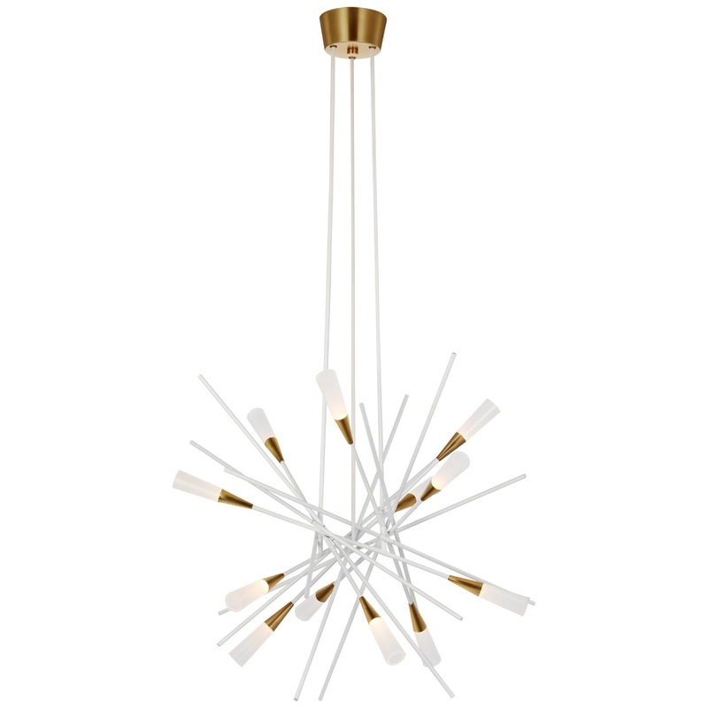 LED Chandelier from the Stellar Collection in Matte White And Antique Brass Finish by Visual Comfort Signature