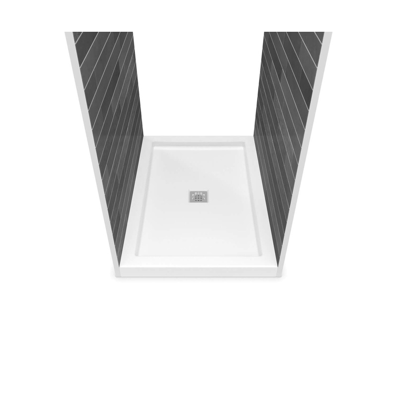 MAAX 420002-506-001-100 B3Square 4834 Acrylic Tunnel Shower Base in White with Center Drain
