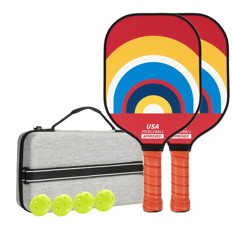 Style 3 Colorful  Geometric Patterns Fiberglass Pickleball Paddle Set – 2 Paddles, 4 Balls, and Portable Carry Bag for Outdoor Play