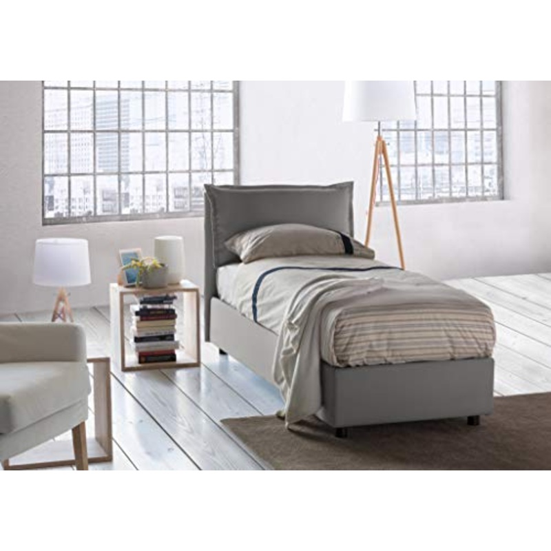 Talamo Italia Letto contenitore Singolo Veronica, Made in Italy, Testata e rivestimento in tessuto, Apertura frontale, adatto per materasso cm 80×190, Grigio