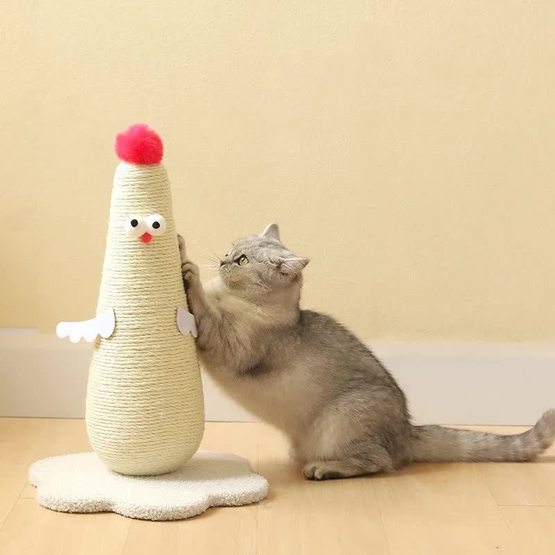 Beige Adorable Chick Cat Scratching Post – Durable Sisal Rope Scratcher Toy for Cats & Kittens