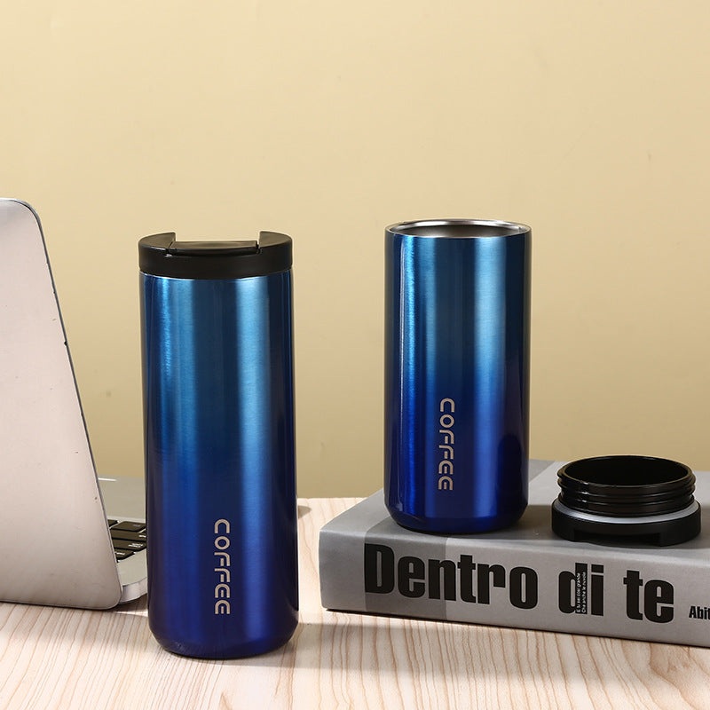 Blue Gradient Color Sleek Insulated Stainless Steel Coffee Tumbler Set (400ml & 500ml) – One-Touch Lid Travel Mugs