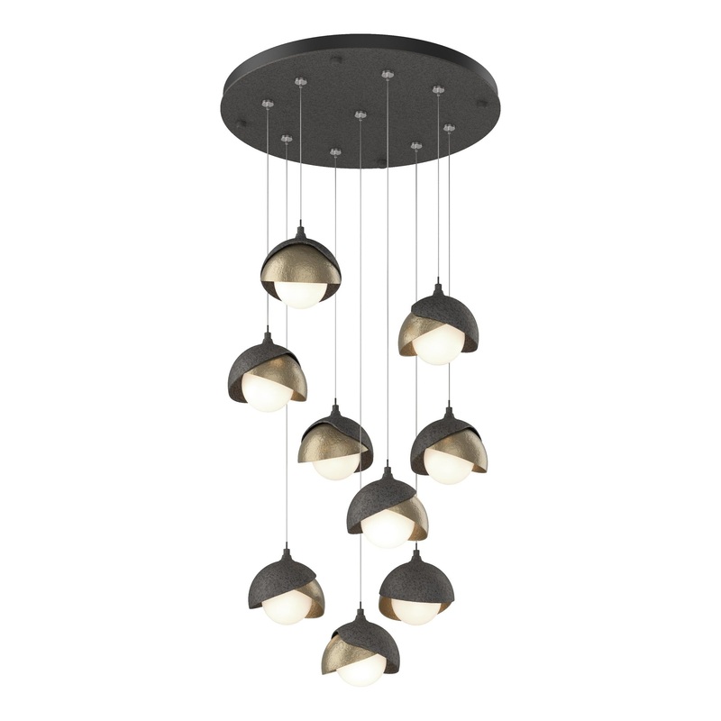 Brooklyn 9-Light Double Shade Pendant Natural Iron Soft Gold