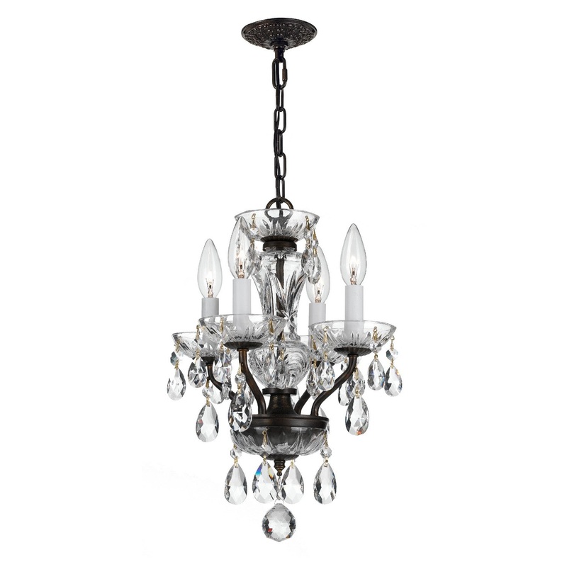 Crystorama 5534-EB-CL-MWP Traditional Crystal Four Light Mini Chandelier English Bronze