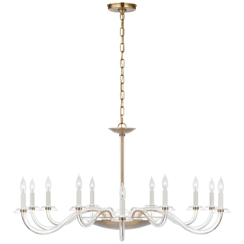 LED Chandelier from the Brigitte Collection in Clear Glass And Hand-Rubbed Antique Brass Finish by Visual Comfort Signature