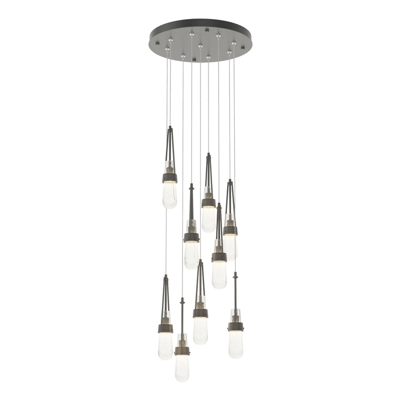 Link 9-Light Blown Glass Pendant Natural Iron Clear Bubble Glass (YG)