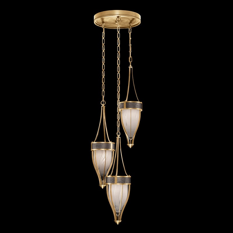 Mirage 17.5″W Round Pendant Gold Leaf/Brass/Pebble
