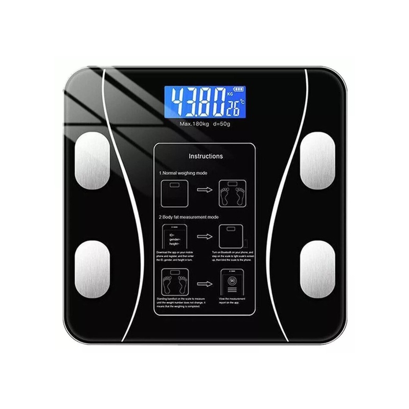Bluetooth Smart Body Fat Scale Black – Digital BMI Weight USB Recharge with App