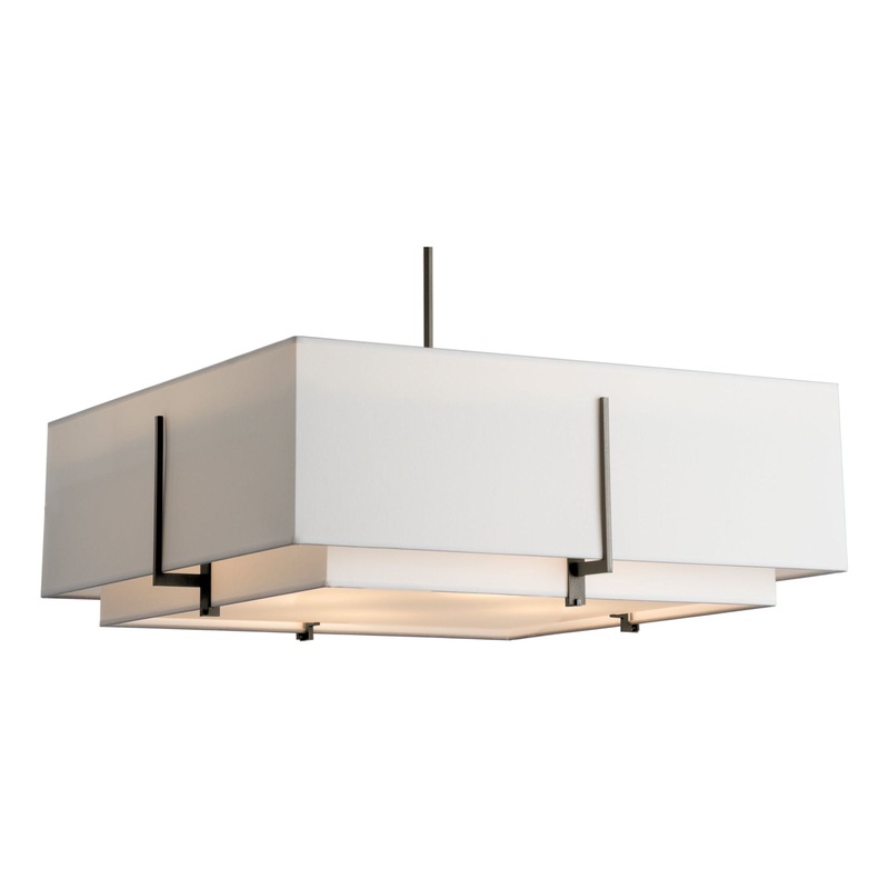 Exos Square Large Double Shade Pendant Oil Rubbed Bronze Natural Anna Inner Shade & Natural Anna Outer Shade