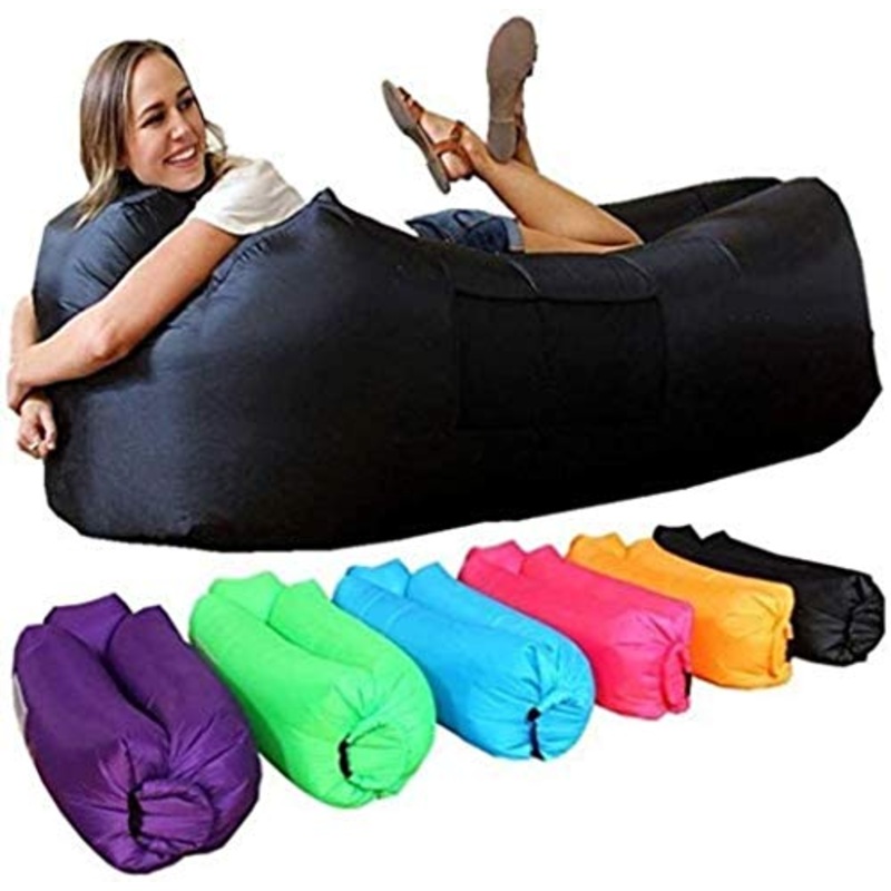 Lettino da Viaggio Lettino da Viaggio Gonfiabile Lounger Air Divano Amaca, Ideale Divano for Beach Viaggiare Camping Picnic & Festival di Musica 5-26 (Color : Black)