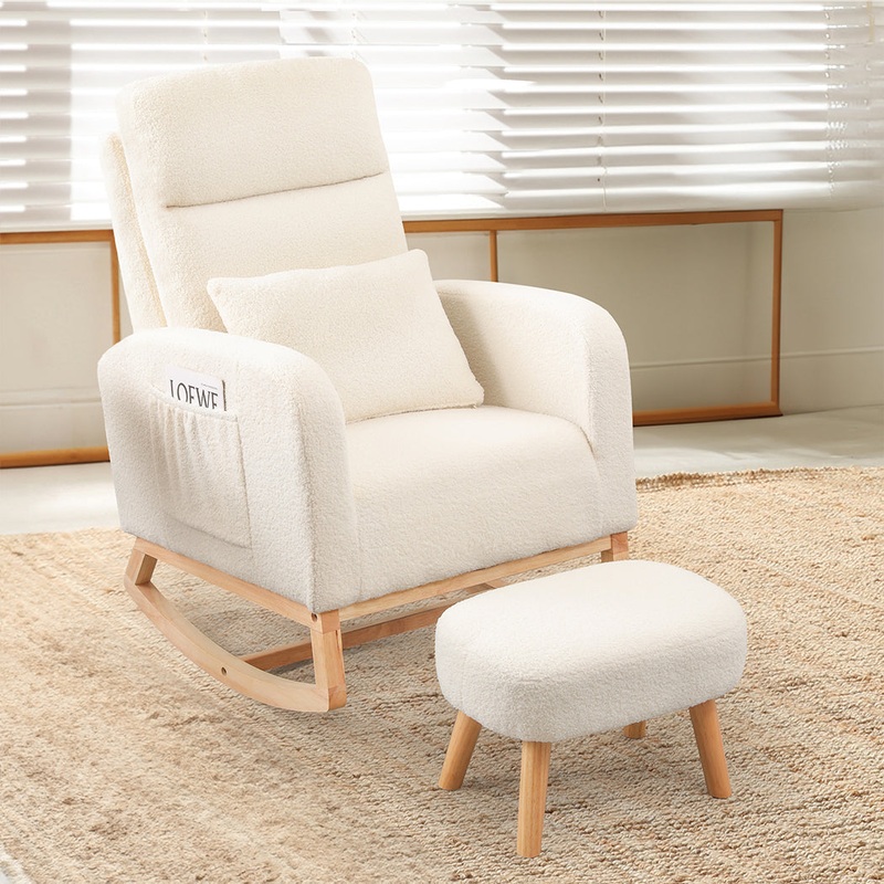 Levede Rocking Chair Ottoman Footrest With Side Pocket