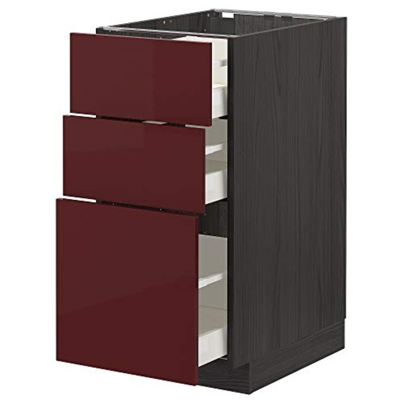 METOD/MAXIMERA mobile base con cassetti 3 40×61.6×88 cm nero Kallarp/rosso scuro lucido-marrone