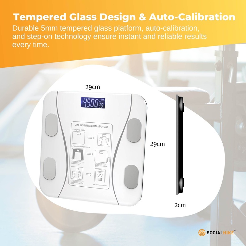 Bluetooth Smart Body Fat Scale White – Digital BMI Weight USB Recharge with App