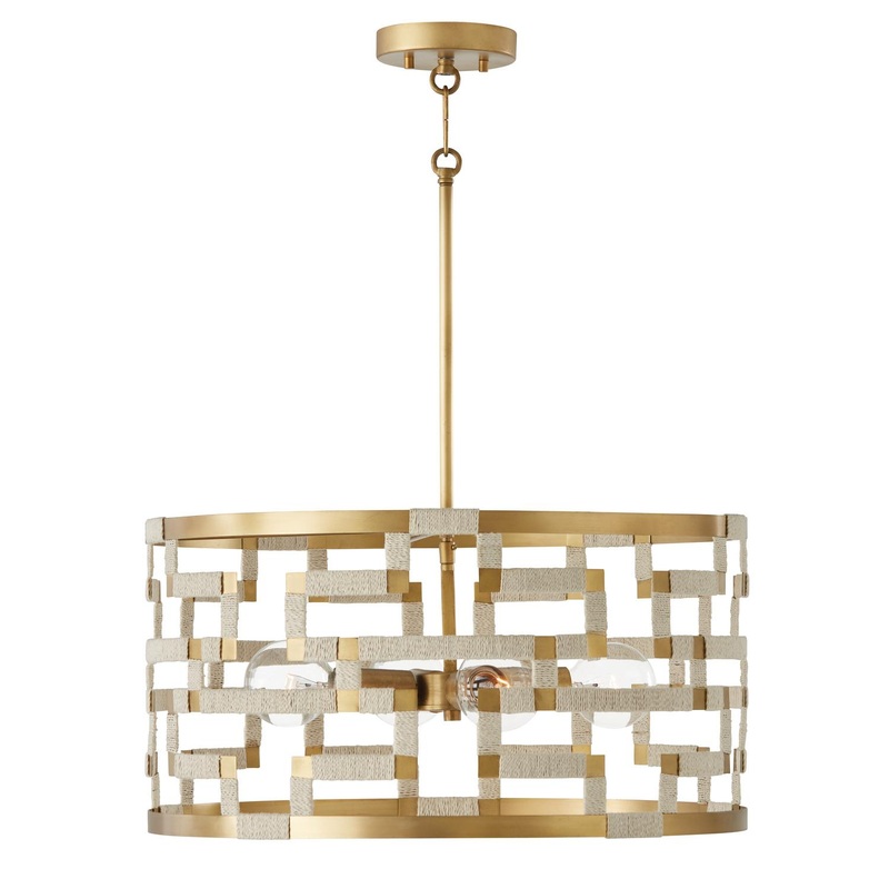 Capital Lighting 341041NL Hala 4 Light Pendant Bleached Natural Jute and Patinaed Brass