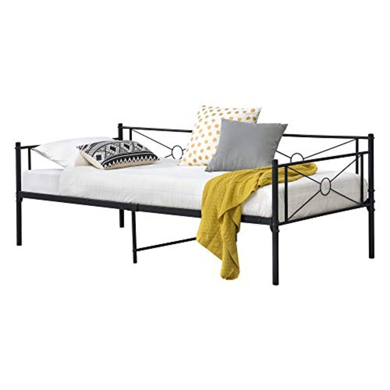 [en.casa] Struttura Divano a 2-3 Posti di Seduta Letto Singolo in Acciaio 90 x 200 cm Sofa Decorativa in Metallo – Nero
