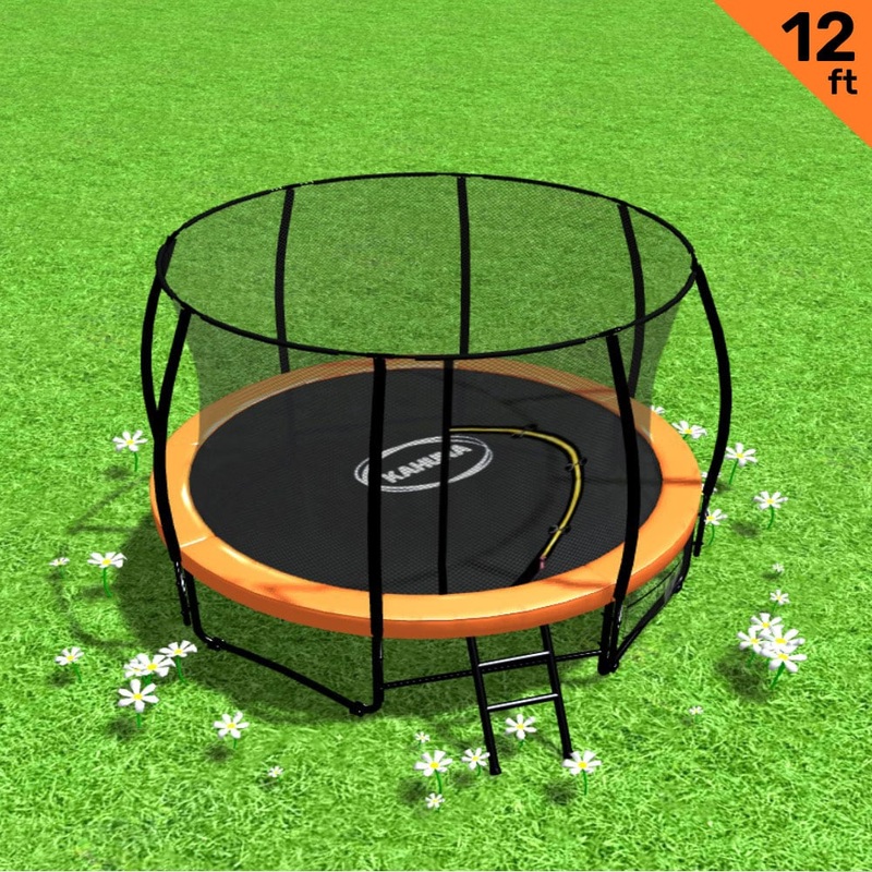 Kahuna 12ft Trampoline Free Ladder Spring Mat Net Safety Pad Cover Round Enclosure – Orange