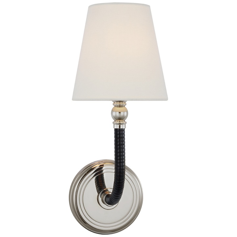 LED Wall Sconce from the Basden Collection in Polished Nickel And Black Rattan Finish by Visual Comfort Signature