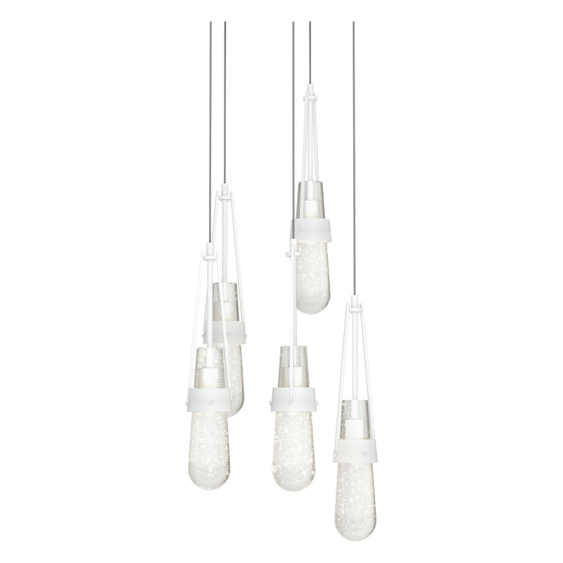 Link 5-Light Blown Glass Pendant White Clear Bubble Glass (YG)