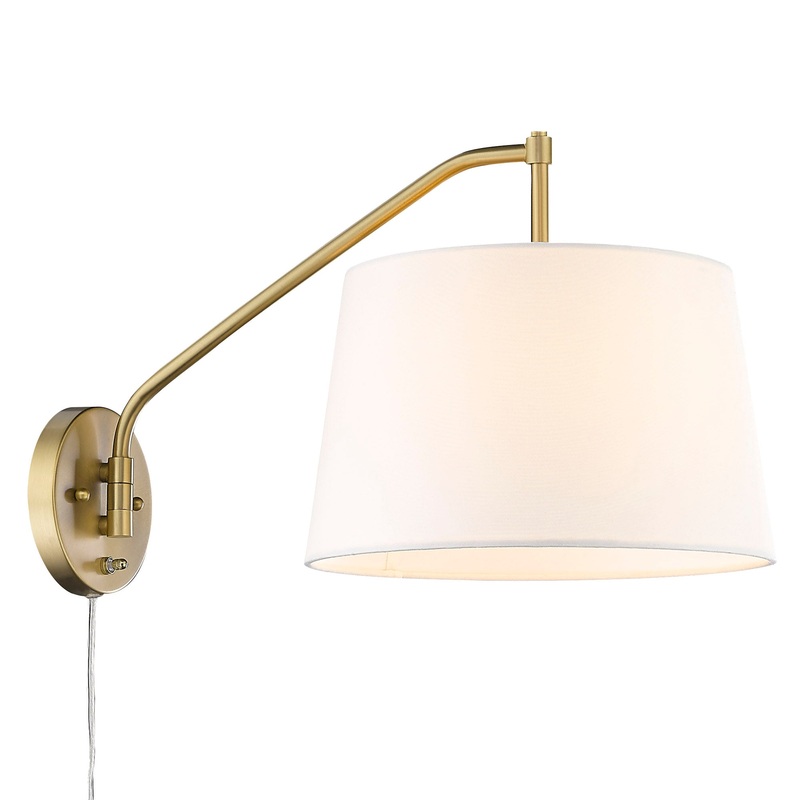 Ryleigh Articulating Wall Sconce in Brushed Champagne Bronze with Modern White Shade