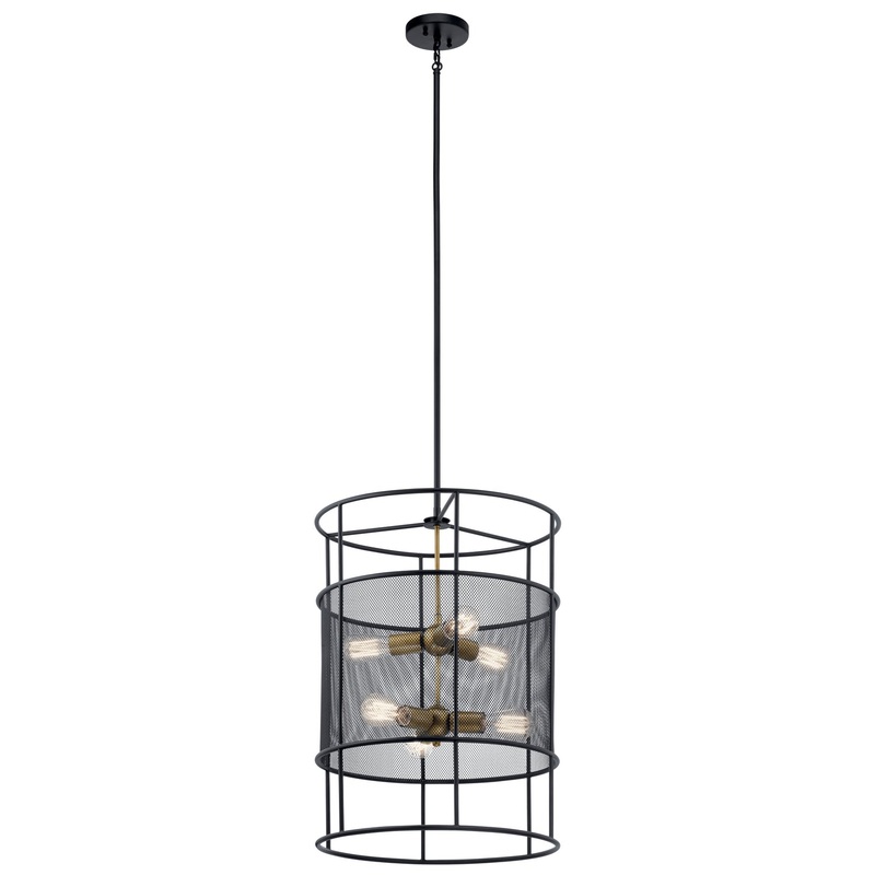 Six Light Foyer Pendant from the Piston Collection in Black Finish by Kichler