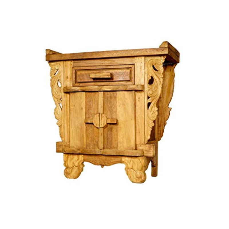 Windalf Handmade Natura – Comodino con cassetto ANNAEL 94 cm, con ornamenti in legno