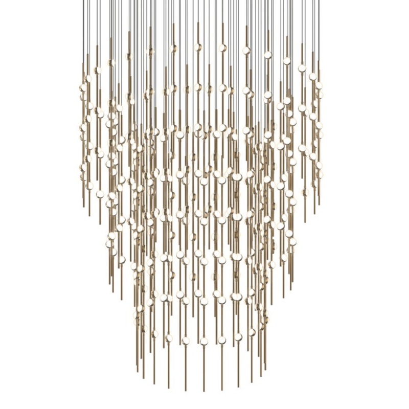 Constellation 48″ Centaurus Pyramid LED Pendant Satin Brass with White Optical Acrylic 2700K