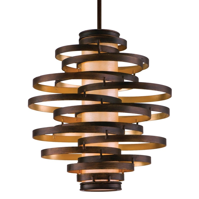 Corbett Lighting 113-43 Vertigo Two Light Chandelier Bronze And Gold Leaf (Discontinued)