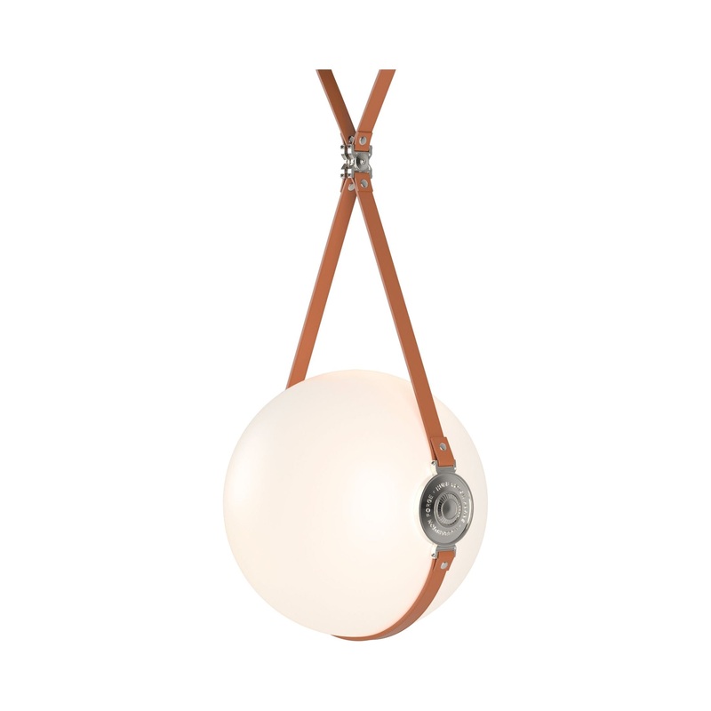 Derby Large LED Pendant Black Polished Nickel with Chestnut Leather Hubbardton Forge Branded Plate