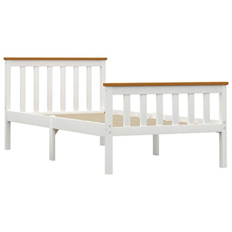 Lasamot Struttura Letto con 2 cassetti, Struttura Letto in Legno massello di Pino Adatto per Materasso 100×200 cm (Materasso Non Incluso), Bianco e Marrone