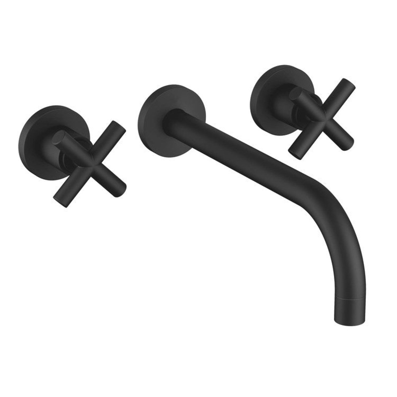 Lavatory Faucet TARA Wall Mount Mixer 2 Cross ADA WaterSense Matte Black 1.2 Gallons per Minute Less Drain 3 Hole