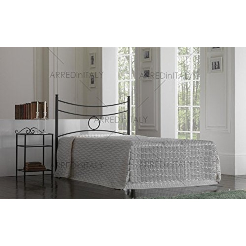Letto AD Una Piazza E Mezza in Ferro Colore Nero Grafite con GIROLETTO PREDISPOSTO per Rete con Piedini 120 X 190 CM. Non Inclusa – Prodotto Made in Italy – ARR011