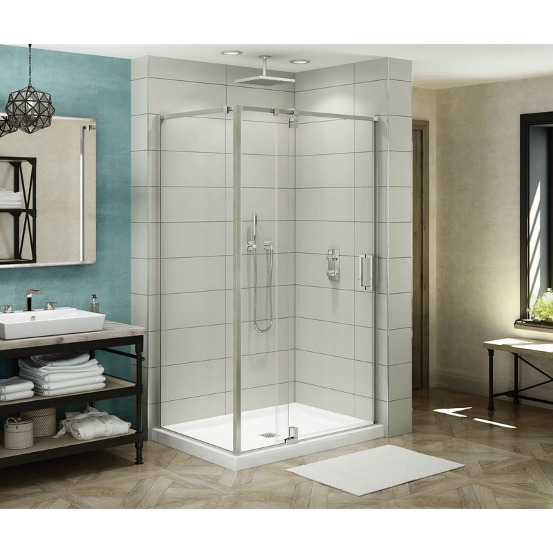MAAX 137859-900-305-000 ModulR 48 x 32 x 78 in. 8mm Pivot Shower Door for Corner Installation with Clear glass in Brushed Nickel