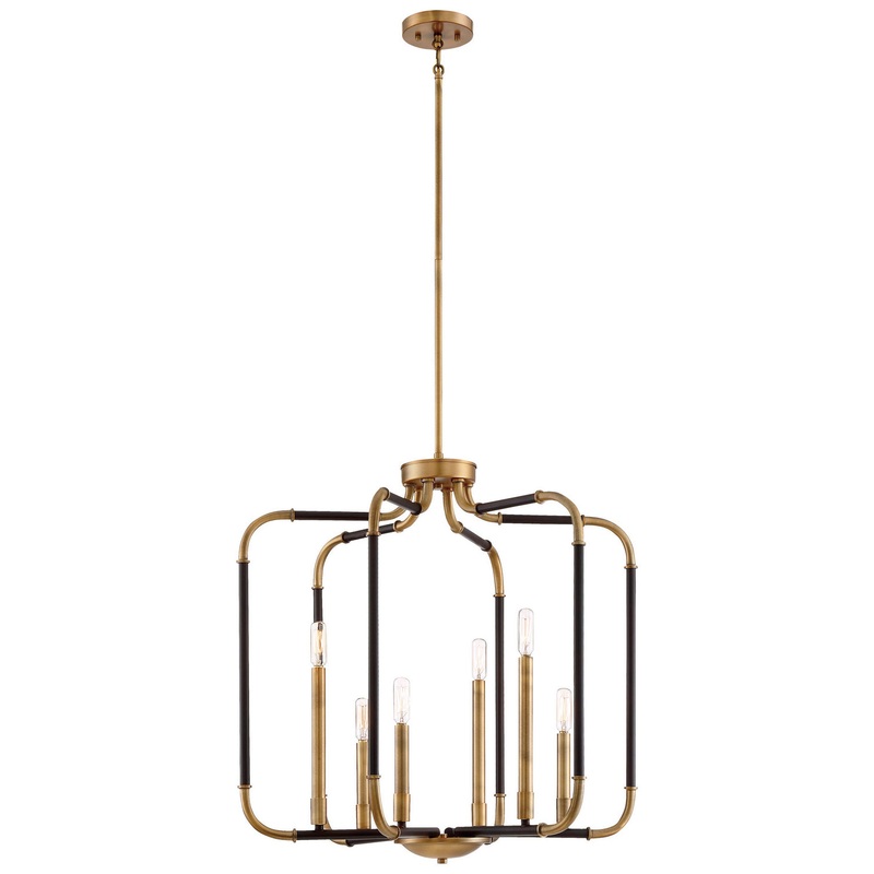Six Light Pendant from the Liege Collection in Aged Kinston Bronze W/Brass Hi Finish by Minka-Lavery