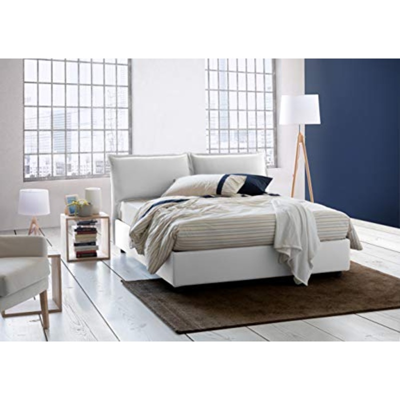 Talamo Italia Letto contenitore Matrimoniale Veronica, Made in Italy, Testata e rivestimento in tessuto, Apertura frontale, adatto per materasso cm 160×200, Bianco
