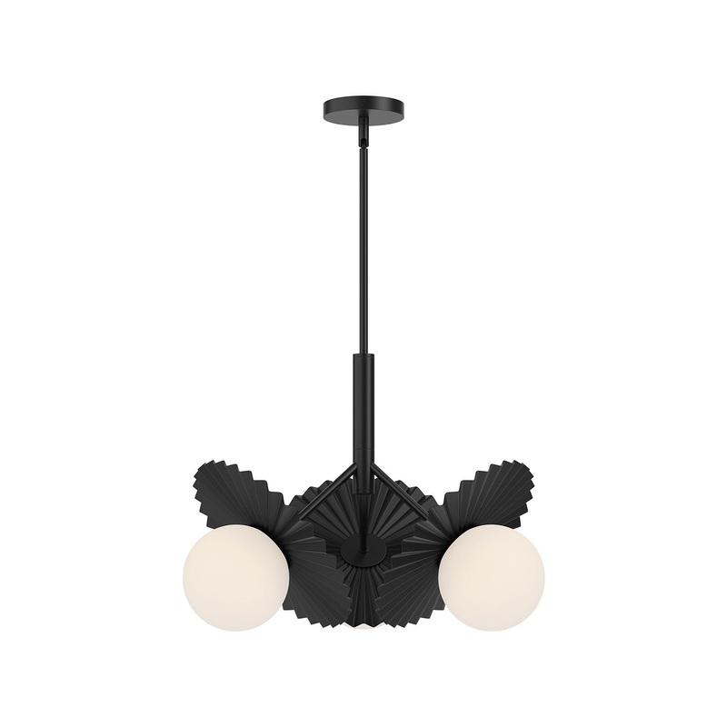 Three Light Chandelier from the Plume Collection in Brushed Gold/Opal Glass|Matte Black/Opal Glass Finish by Alora