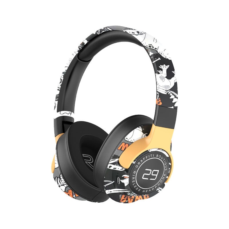 Trendy Graffiti Wireless Over-Ear Headphones – Bluetooth 5.1, HIFI 360 Surround Sound, 12H Playtime, Low Latency(black)