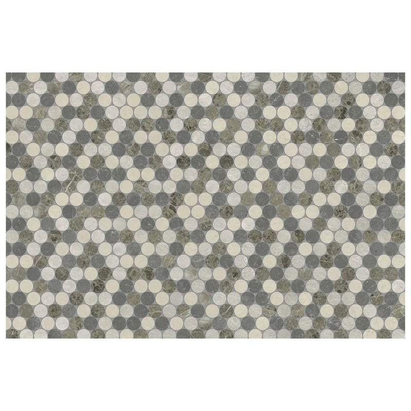 Utopio 1.25 In Pennyround Terra Honed + Polished Blend Natural Stone Waterjet Mosaic