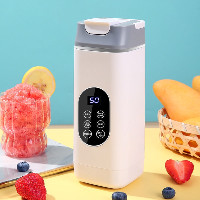 White Rechargeable Travel Blender Cup – 12 Blades, Digital Display, Self-Cleaning