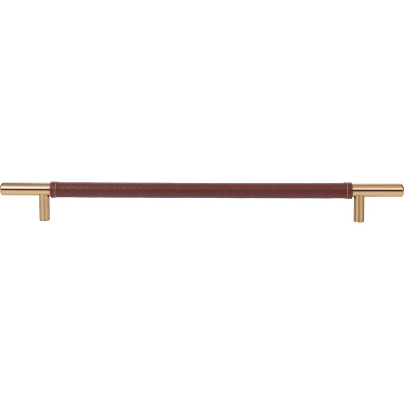 Atlas Homewares Zanzibar Brown Leather Pull 11 5/16 Inch (c-c) Warm Brass